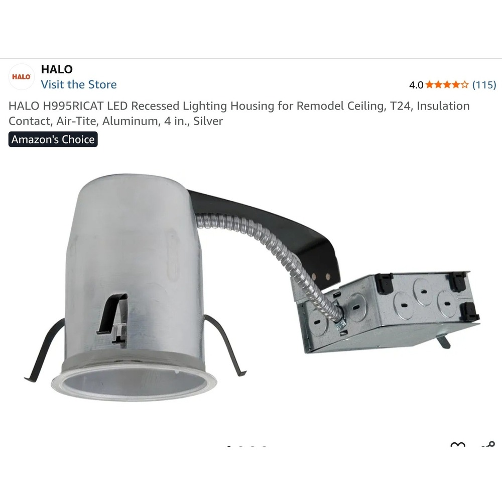 HALO H995RICAT LED Recessed‎ Lighting Housing Remodel Ceiling, T24 4 in., Silver